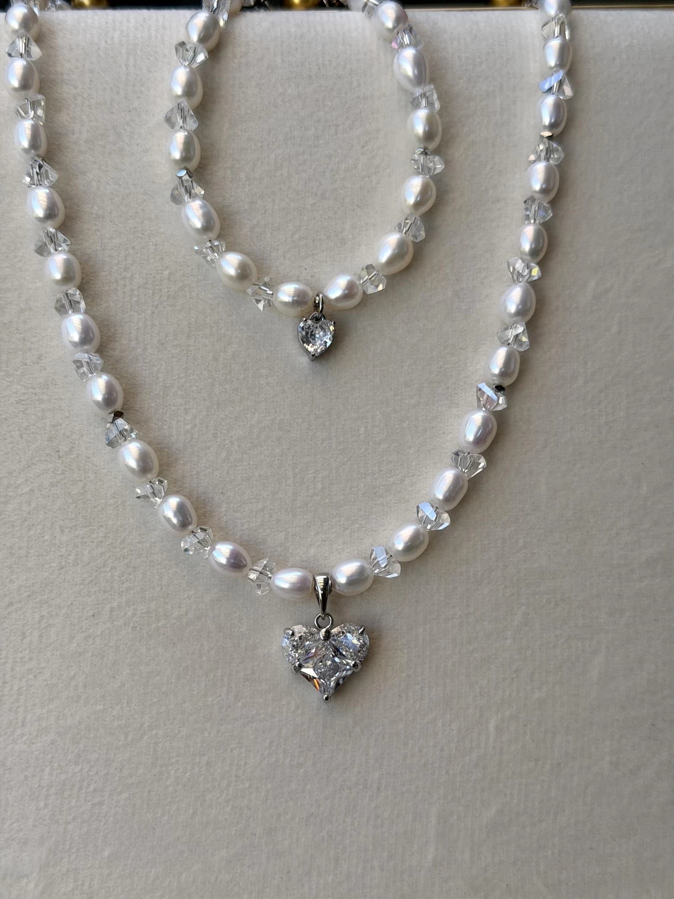Freshwater Pearl Bridal Jewellery Set with Crystal Heart Necklace & Bracelet thumbnail 9