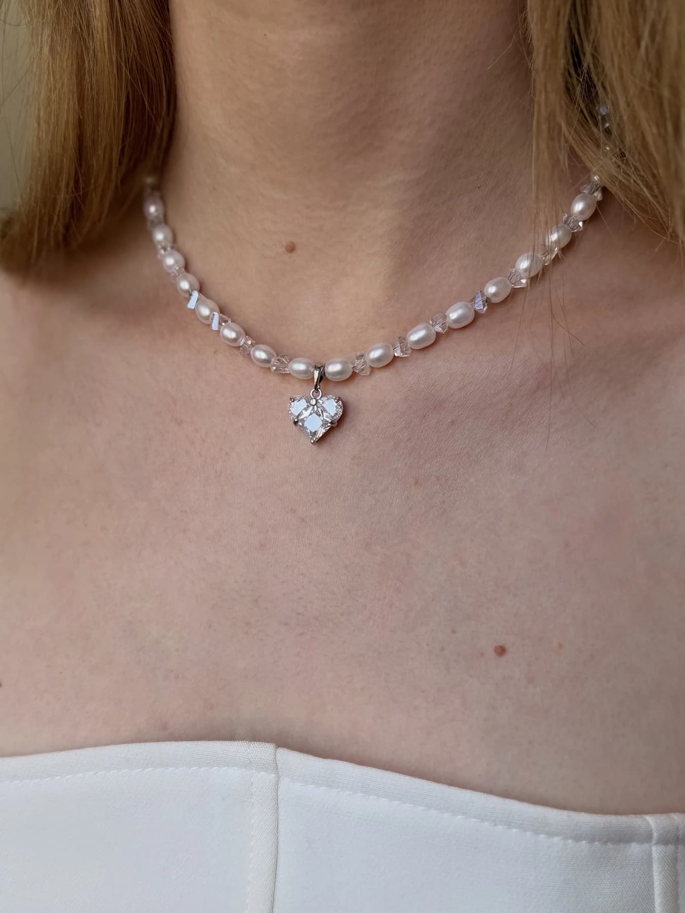 Freshwater Pearl Bridal Jewellery Set with Crystal Heart Necklace & Bracelet thumbnail 4