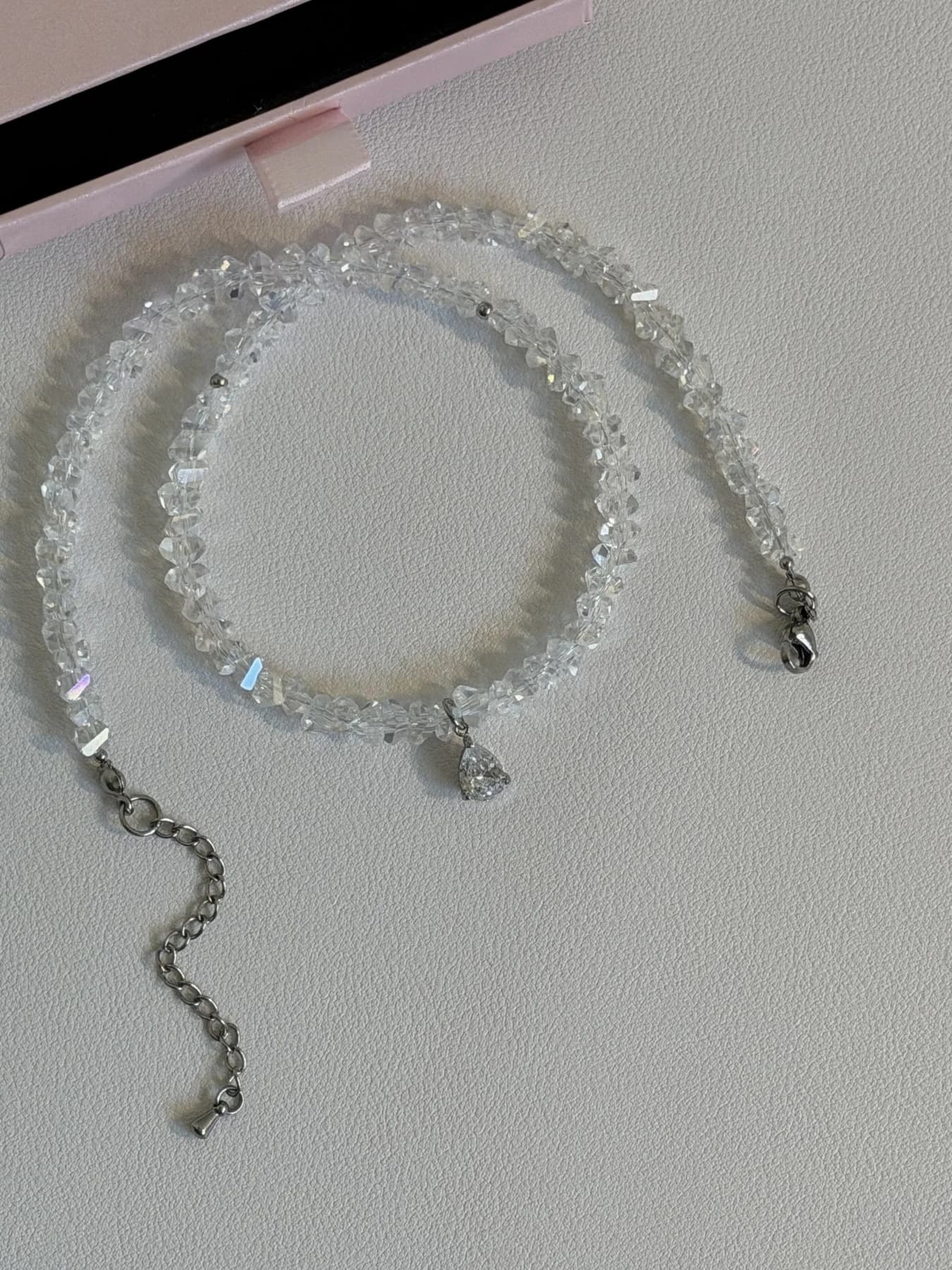 Crystal Beaded Choker Necklace with Teardrop Cubic Zirconia Pendant thumbnail 3