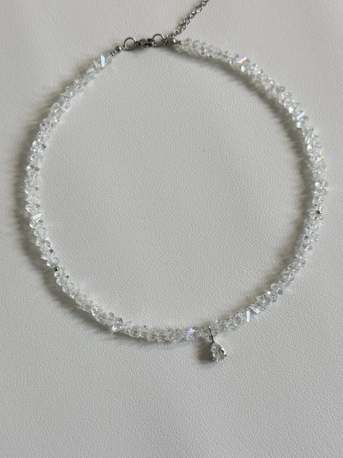 Crystal Beaded Choker Necklace with Teardrop Cubic Zirconia Pendant thumbnail 2